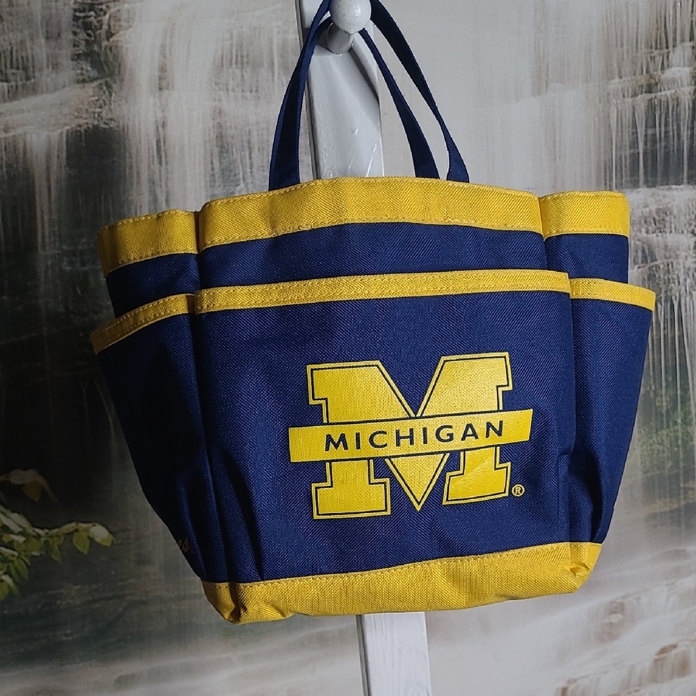 Michigan Wolverines Collegiate blue and gold mini utility tote carrying bag